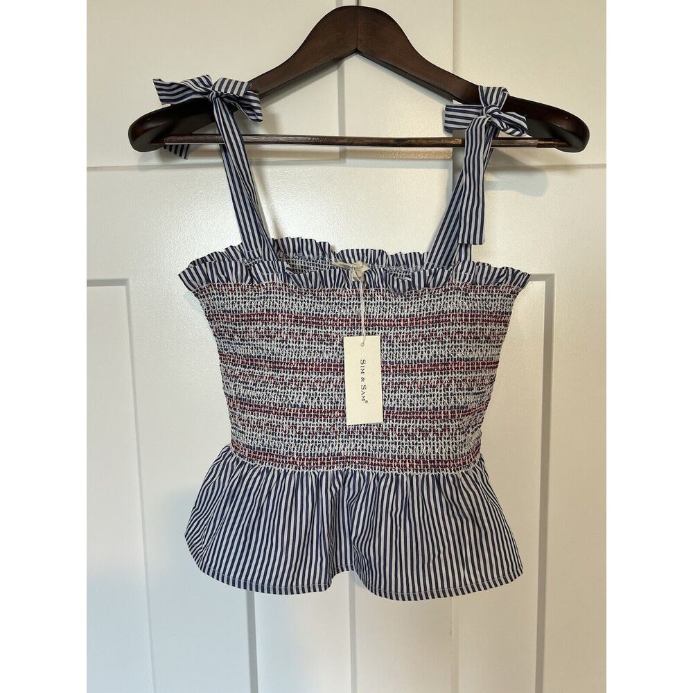 Sim & Sam Women's Top Size Large NWT Red White Blue Tank Cropped